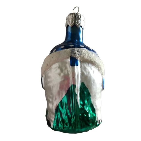 POLAND Blown Glass Christmas Ornament ELEPHANT Blue and Green White Flocked - Picture 3 of 8